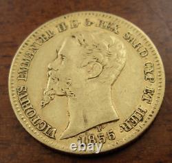 Italy Sardinia 1855 B Eagle Head Gold 20 Lire AU Vittorio Emanuele II