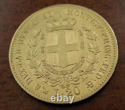 Italy Sardinia 1859 P Anchor Gold 20 Lire AU Vittorio Emanuele II