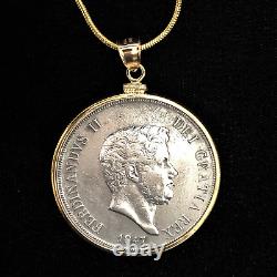 Italy Sicily 1847 Sicilian 120 Grana Silver CoinFerdinand II Gold Bezel Necklac