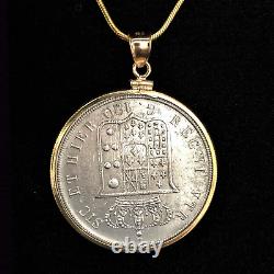 Italy Sicily 1847 Sicilian 120 Grana Silver CoinFerdinand II Gold Bezel Necklac