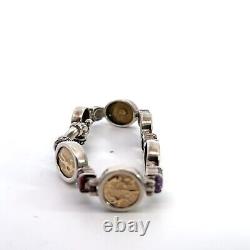 Italy Tagliamonte Vicenza 14k Gold Coin Sterling Silver Link Bracelet 8 30grams