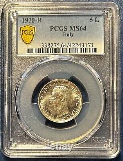 Italy, Victor Emmanuel III, 5 Lire 1930-R, Silver, PCGS MS64, KM-67, Eagle