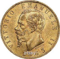 Italy Vittorio Emanuele II Gold 20 Lire 1863 T-BN, PCGS MS-63, Turino mint