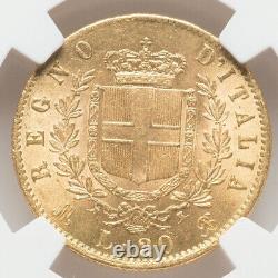 Italy Vittorio Emanuele II Gold 20 Lire 1873 M-BN, NGC MS-63, Milan mint