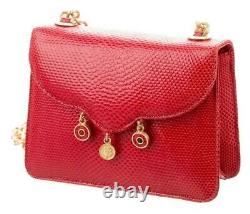 Judith Leiber Karung snakeSkin Shoulder Crossbody Bag Mini Red Coin Gold Vintage