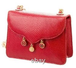 Judith Leiber Karung snakeSkin Shoulder Crossbody Bag Mini Red Coin Gold Vintage