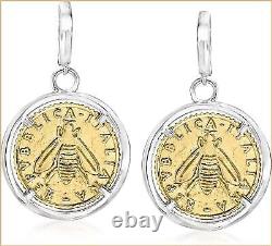 Lira Bee Coin Drop Earrings in Sterling Silver and 18kt Gold on Sterling