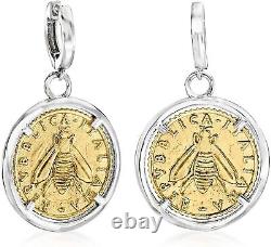 Lira Bee Coin Drop Earrings in Sterling Silver and 18kt Gold on Sterling