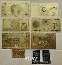 Lotto DI Banconote Antiche Della Vecchia Lira Italiana E Lingotto Doro 24k Gold