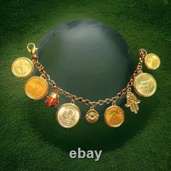 Lucky Charms Bracelet Hamsa Hand, Lady Bug, Evil Eye Six Lucky Coins Treasures