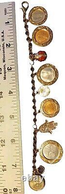 Lucky Charms Bracelet Hamsa Hand, Lady Bug, Evil Eye Six Lucky Coins Treasures
