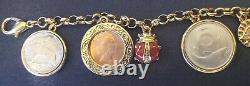 Lucky Charms Bracelet Hamsa Hand, Lady Bug, Evil Eye Six Lucky Coins Treasures