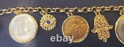 Lucky Charms Bracelet Hamsa Hand, Lady Bug, Evil Eye Six Lucky Coins Treasures