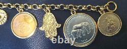 Lucky Charms Bracelet Hamsa Hand, Lady Bug, Evil Eye Six Lucky Coins Treasures