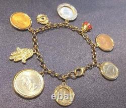 Lucky Charms Bracelet Hamsa Hand, Lady Bug, Evil Eye Six Lucky Coins Treasures