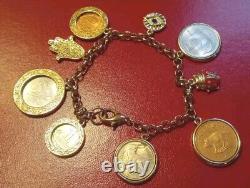 Lucky Charms Bracelet Hamsa Hand, Lady Bug, Evil Eye Six Lucky Coins Treasures