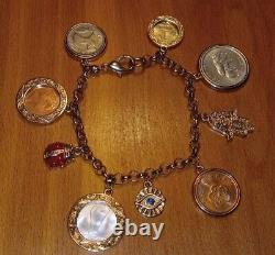 Lucky Charms Bracelet Hamsa Hand, Lady Bug, Evil Eye Six Lucky Coins Treasures