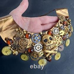Luxury jewelry necklace vintage style pendant steampunk gears skull rhinestones