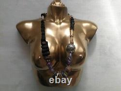 Luxury necklace primitive jewelry minimalist design statement black gold beaded