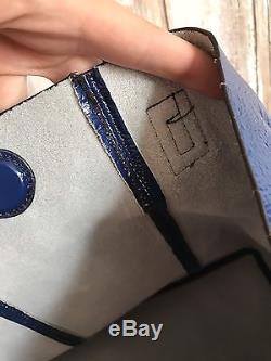 MARNI Blue Patent Leather Tote Handbag Clutch Coin Purse 3 Piece Set! RARE! GOLD