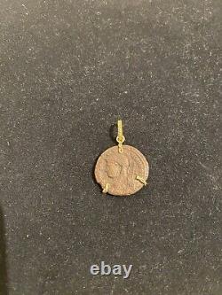 MILOR 18K YELLOW GOLD ROMAN COIN PENDANT With14K YELLOW GOLD SERPENTINE NECKLACE