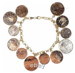 MILOR ITALY 14k GOLD LIRA COIN CHARM BRACELET circle links, Signed, VINTAGE EUC