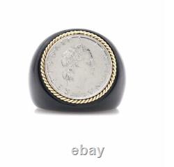 MILOR Italy 14k Gold Lira Coin Ring, Black Onyx Ring, Size 7