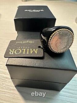 MILOR Italy 14k Gold Lira Coin Ring, Black Onyx Ring, Size 7