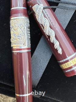 Marlen Hippocrates Burgundy Bronze & Silver trim Fountain Pen Boxes Ink Italy