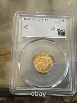 Mega rare 1863 T BN 10 lira gold coin PCGS MS 63 italy