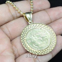 Men's New 10k Yellow Gold Statue Of Lady Liberty Coin Charm+ Free Chain Necklace