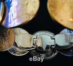 Milor 14kt Gold Bezel Italian Coin Hinged Cuff Bracelet. 7 1/2 (1072)