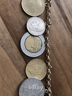 Milor Italy 14K Solid Yellow Gold Rolo Link Italian Coin Charm Bracelet 8