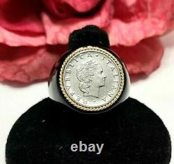 Milor Italy 14k Gold Lira Coin, Black Onyx Ring Size 10 Mint Condition