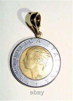 Milor Italy 500 Lire 1984 Coin 14k Yellow Gold Bail Pendant Italian