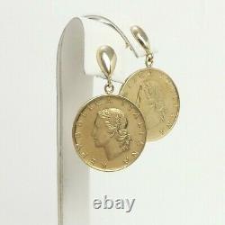 Milor Italy Genuine Italian Lire Coin 14K Gold Dangle Earrings