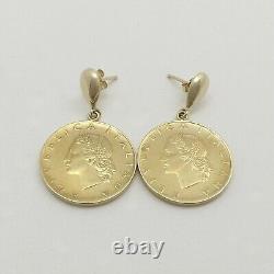 Milor Italy Genuine Italian Lire Coin 14K Gold Dangle Earrings