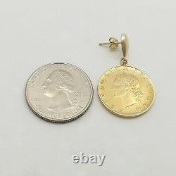 Milor Italy Genuine Italian Lire Coin 14K Gold Dangle Earrings