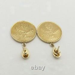 Milor Italy Genuine Italian Lire Coin 14K Gold Dangle Earrings