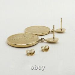 Milor Italy Genuine Italian Lire Coin 14K Gold Dangle Earrings