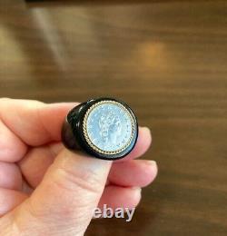 Milor Vintage 14K Gold Blac Ceramic Italian Lira Coin Ring Size 9