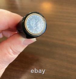 Milor Vintage 14K Gold Blac Ceramic Italian Lira Coin Ring Size 9