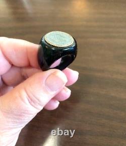 Milor Vintage 14K Gold Blac Ceramic Italian Lira Coin Ring Size 9