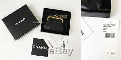 Mint Rare Chanel Vintage Black Leather Gold Coin Purse Wallet On Chain 02a