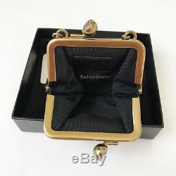 Mint Rare Chanel Vintage Black Leather Gold Coin Purse Wallet On Chain 02a