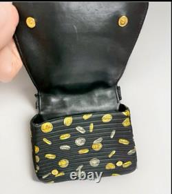 Moschino Milano Biker Jacket Bag Black Gold Coin Print Leather Purse