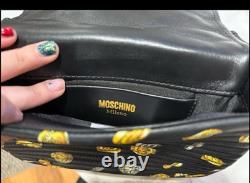 Moschino Milano Biker Jacket Bag Black Gold Coin Print Leather Purse