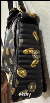 Moschino Milano Biker Jacket Bag Black Gold Coin Print Leather Purse