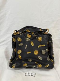 Moschino Milano Biker Jacket Bag Black Gold Coin Print Leather Purse