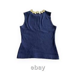 Moschino vintage RARE 90s Navy blue Gold Coin Sleeveless stretch Top The Nanny M